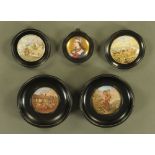 Four Victorian pot lids, Walmer Castle, Shakespeare's House and two others, all mounted,