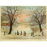 Helen Bradley, signed colour print, winter pond,