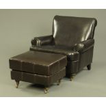 A modern Littlewoods brown leather club armchair of Edwardian design, 90 cm wide x 78 cm deep,