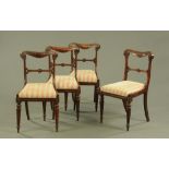 A set of four William IV rosewood dining chairs, each with carved bowed top rail,