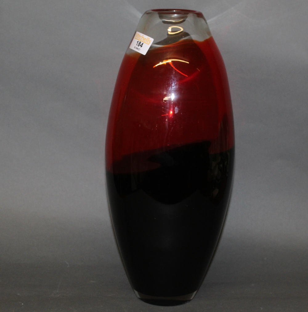 A red and black Art glass bulbous vase,