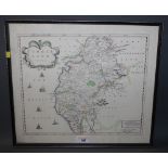 After Robert Morden, reproduction map of Cumberland within a Hogarth style frame and glazed,