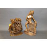 Two Balinese carved wood figures of fisherman