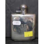 A George VI silver hip flask with slightly curved body by Mappin & Webb, 12 cm x 8 cm,