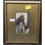 Three late Victorian coloured prints depicting dogs and horses each 10 x 7 cm in gilt frames and