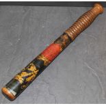 An early Victorian painted and turned wood truncheon decorated with V R Scyther on ebonised