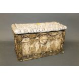 A modern cast plaster storage box of Romanesque design, 15 cm x 26 cm x 14 cm.