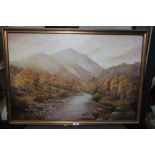 A.Northwood, Oil on board, mountainous river scene, framed, 51.