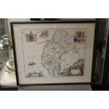 After Johan Blaeu, a reproduction map of Cumbria, within a Hogarth style frame and glazed,