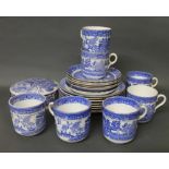 A CWS blue and white pottery willow pattern part tea service,