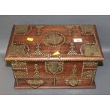 A modern brass decorated hardwood box, of Spanish design with two base drawers,