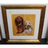 20th century acrylic painting - portrait of a Dachshund and long haired terrier,