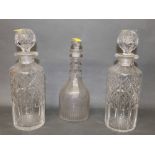 Two cut glass decanters,