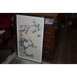 A Chinese painting on silk depicting blossoms.