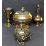 Three pieces of early 19th Century brassware of Catholic interest comprising - travelling communion