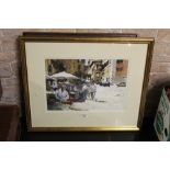 John Yardley, watercolour "Stalls at Spoleto", 24 x 34 cm,