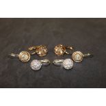Three pairs of gold and white coloured metal and CZ leaver back earrings