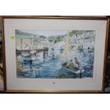 E.T.Siseman, watercolour, fishing boats in a harbour scene, mounted framed and glazed, 33.