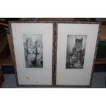 After F Robson, two monochrome etchings, entitled York Minster and Bootham Bar,