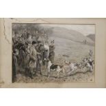 John Charlton RBA, Roi 1849-1917, a watercolour depicting a hound trail in the Lakeland Fells.