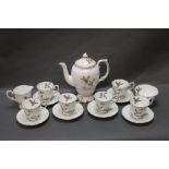 Crown Staffordshire coffee set decorated with pheasants, mallard, Canadian geese and quail, 6 cups,