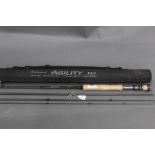 Shakespeare Agility trout fly rod, in four sections, 9' 6", Line 6 with tube.