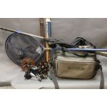 A Greys Prodigy fishing bag filled with various pieces of pike fishing tackle,