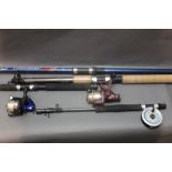 Four telescopic fishing rods, a Power Beach in four sections, 12',
