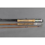 Two trout fly rods, J S Sharpe of Aberdeen split cane in two sections, 9' 6,