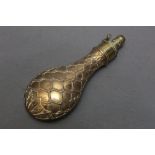 G & JW Hawksley Sheffield, a copper and brass rope twist or net design powder flask, length 21 cm.