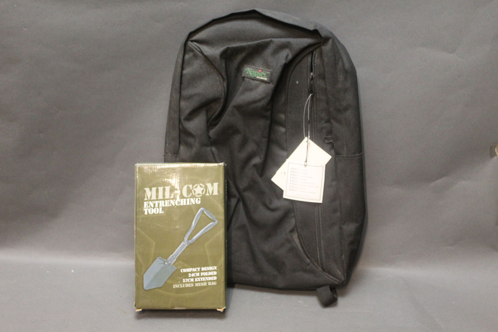 A Napier air bottle rucksack, together with a Mil-com trenching tool.