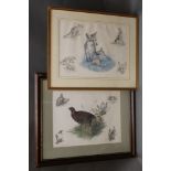 Nigel Hemming, a print of foxes together with another of Red Grouse, Malcolm Coward,