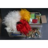 Three boxes of fly tying equipment, to include threads, feathers, furs etc.