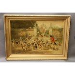 After Blinks a Victorian lithograph of a huntsman and foxhounds, 44 x 67 cm in a gilt frame.