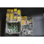 A large plastic box and another containing Veniard, Turrall, fly tying materials, threads, tinsels,