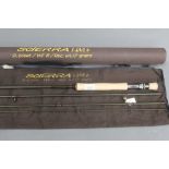 Sierra HM Plus trout fly rod, in four sections, 9' 6", Line 8 with bag and tube.