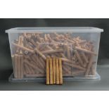 A large plastic box of cork fishing rod handles, internal diameter 10 mm, length 20.5 cm.