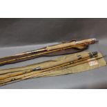 Two split cane trout fly rods, an Alcocks Marvel, in two sections, 10' 6" and a Weir Product,