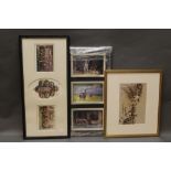 Eight various Foxhunting, horse racing prints.