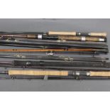 A collection of rods, rod parts,
