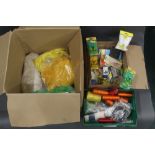 Three boxes of fly tying materials, to include Turrall, Veniard, various fly lines, feathers,