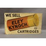 A vintage Eley Kynoch metallic advertising/shop display sign, double sided 26.5 x 46 cm.