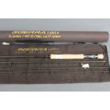 Sierra HM Plus trout fly rod, in four sections, 9' 6", Line 8 with bag and tube.