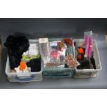 Three plastic boxes of fly tying materials to include mink and rabbit fur, squirrels tails,