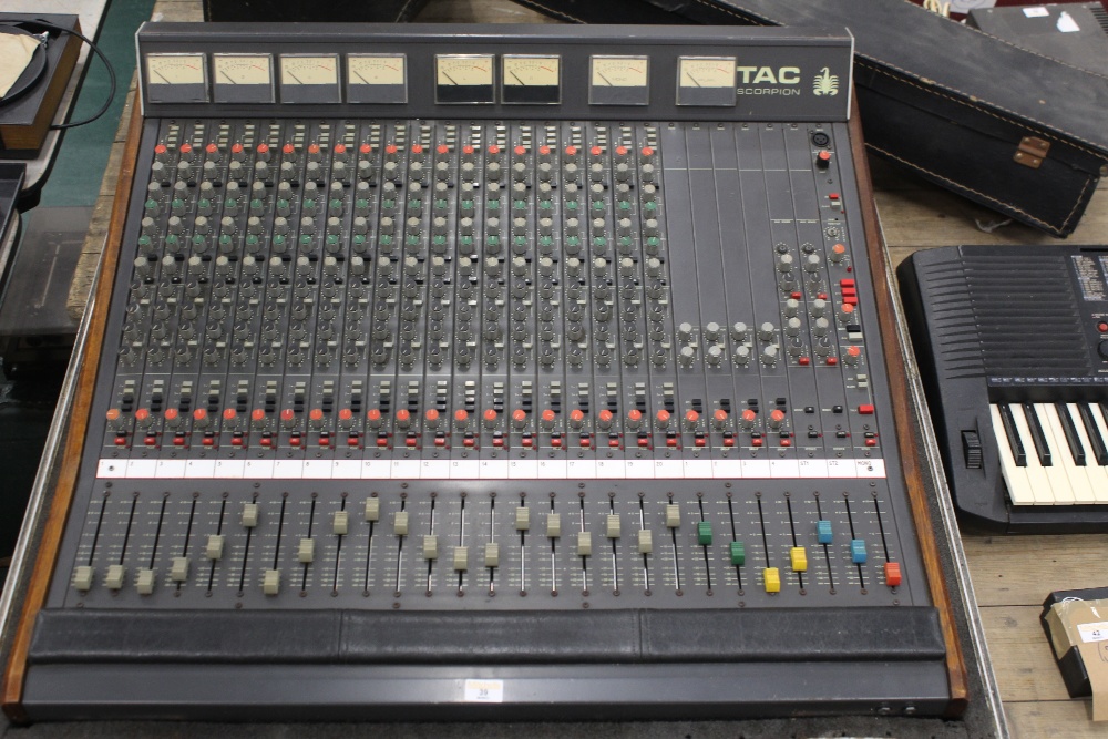 A TAC Scorpion 20 channel mixing desk with teak edging, 92 cm wide (no PSU),