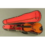 A 19th century full size violin with figured one piece back,