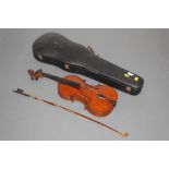 A 19th century full size violin by Anton Hoffman with figured two piece back,