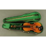 A 19th century full size violin with figured two piece back,
