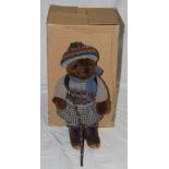 A Lakeland Bears teddy bear, titled "Cathy", wearing woollen clothing, measuring 40 cm tall,