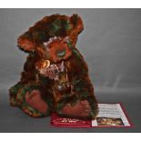 A soft plush "Eden" Charlie Bear, CB625179, having chocolate brown and mint green tipped fur body,